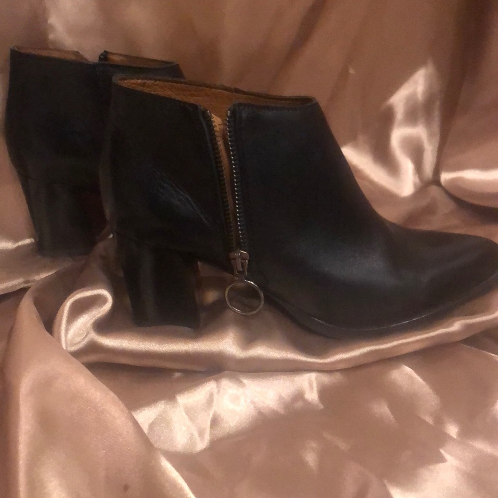 Black Leather Ankle Booties